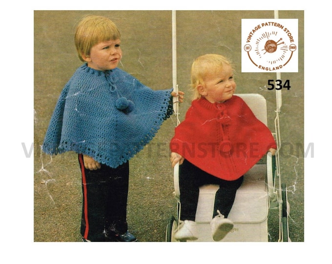 Baby Babies Toddlers easy to knit and crochet aran poncho pdf knitting crochet pattern 18" to 24" chest Instant PDF download 534