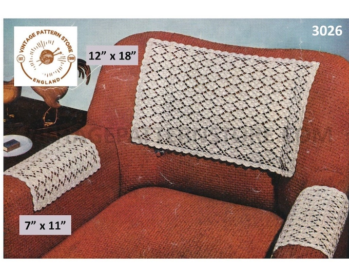 50s vintage settee sofa chair arm & back protector cover pdf crochet pattern Instant PDF download 3026