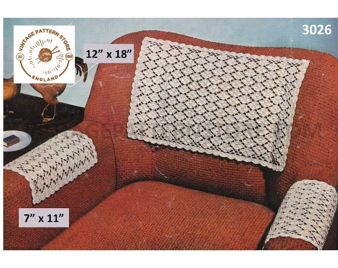 50s vintage settee sofa chair arm & back protector cover pdf crochet pattern Instant PDF download 3026