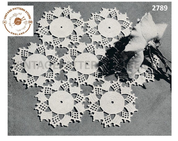 40s vintage pentagon shaped floral motif doily doilies table mat pdf crochet pattern Instant PDF download 2789