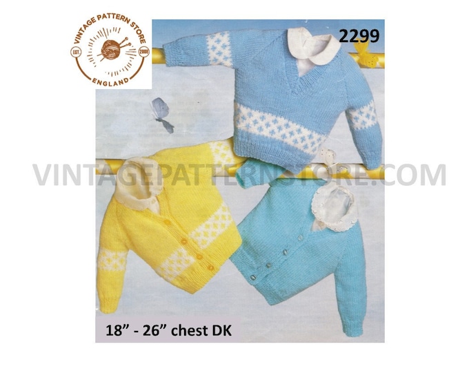 Boys Girls Baby Babies Toddlers 80s DK easy to knit & fair isle raglan cardigan sweater jumper pdf knitting pattern 18" to 26" Download 2299