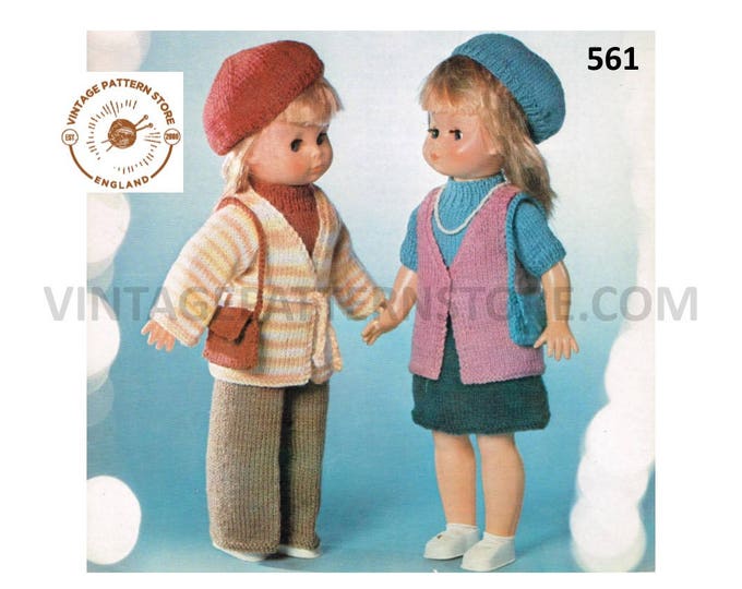 80s vintage 18" DK dolls clothes trousers jacket hat waistcoat and skirt pdf knitting pattern Instant PDF Download 561