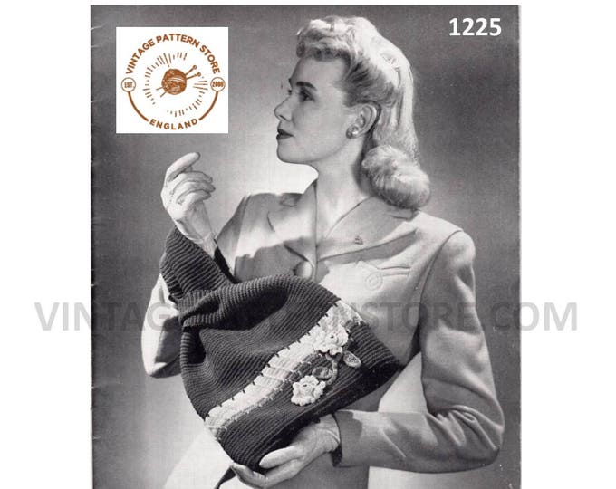 Ladies Womens 30s vintage boho hobo tote sac bag pdf crochet pattern with optional floral trim Instant PDF download 1225