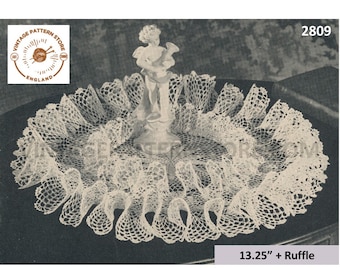 40s vintage circular round double ruffle edge lacy lace doily doilies pdf crochet pattern approx 13" diameter instant PDF download 2809