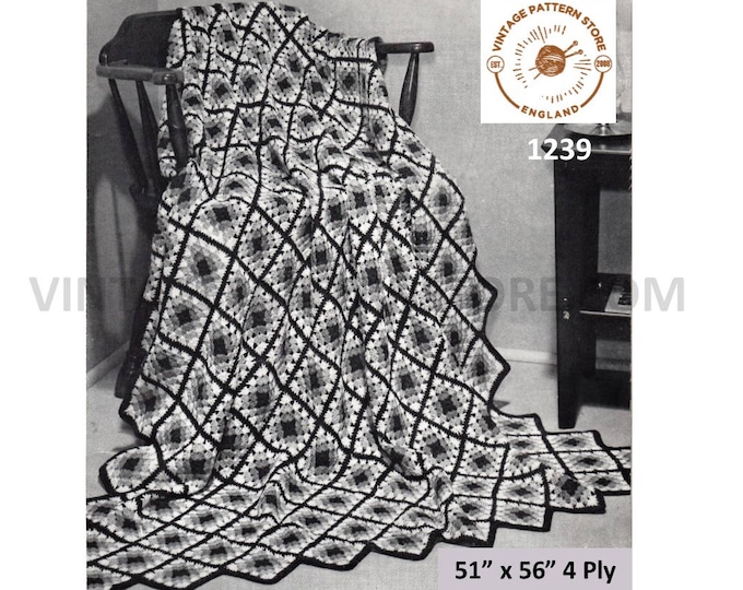 70s afghan throw crochet pattern, Easy to crochet afghan throw patterns, Granny blanket afghan throw pattern - 51" x 56" - PDF download 1239