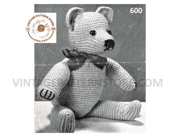 40s vintage retro fun quick and easy to knit DK cuddly toy teddy bear pdf knitting pattern 17" tall Instant PDF download 600