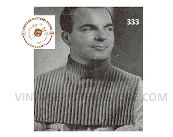 Mens Mans 50s vintage fun quick and easy to knit DK rib ribbed polo neck turtleneck dickie insert pdf knitting pattern Instant download 333
