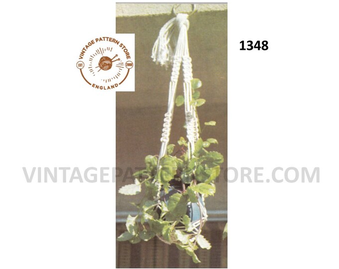 70s vintage beginners easy to make macrame plant hanger pdf macrame pattern, 70s vintage retro Indoor garden gardening PDF Download 1348