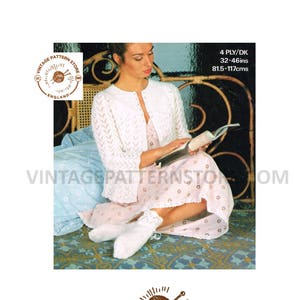 Ladies Womens 80s 4 ply or DK oversized plus size extra large lacy ribbon tie bed jacket pdf knitting pattern 32&quot; to 46&quot; PDF download 591