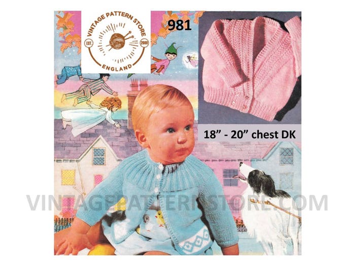 Baby Babies DK round neck cable yoke intarsia raglan matinee coat & crossover cabled cardigan pdf knitting pattern 18" to 20" Download 981