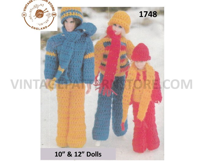 80s vintage 10" 12" Fashion Dolls Barbie Ken Sindy Action Man clothes pdf knitting pattern Instant PDF download 1748