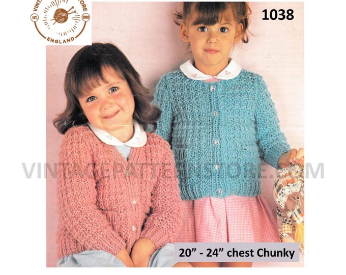 Boys Girls Toddlers chunky easy to knit V or round neck rib ribbed raglan cardigan pdf knitting pattern 20" to 24" chest PDF Download 1038