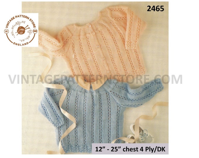 Premature Preemie Baby Babies 4 ply or DK cabled cable ribbed cardigan sweater jumper pdf knitting pattern 12" to 25" chest Download 2465