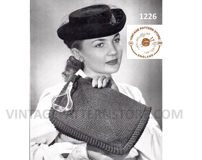 Ladies Womens 30s vintage large evening wrist clutch bag purse pdf crochet pattern Instant PDF download 1226