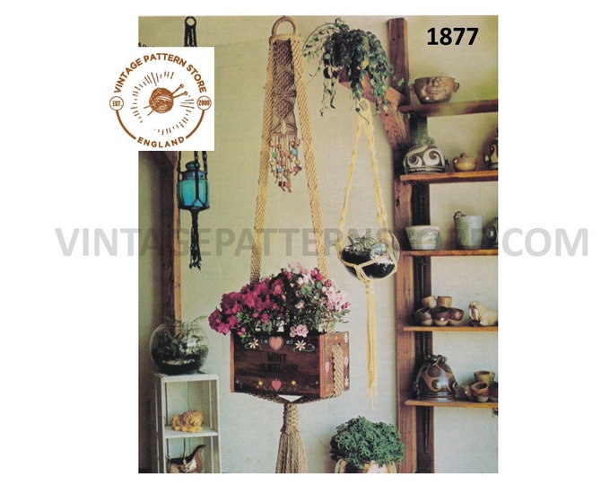 70s vintage easy to make macrame box plant hanger pdf macrame pattern 70s vintage retro indoor garden gardening 7 foot 6" Long Download 1877