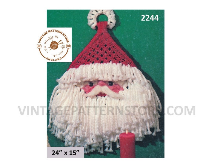 70s vintage macrame santa claus father Christmas wall hanging pdf macrame pattern 24" by 15" Instant PDF download 2244