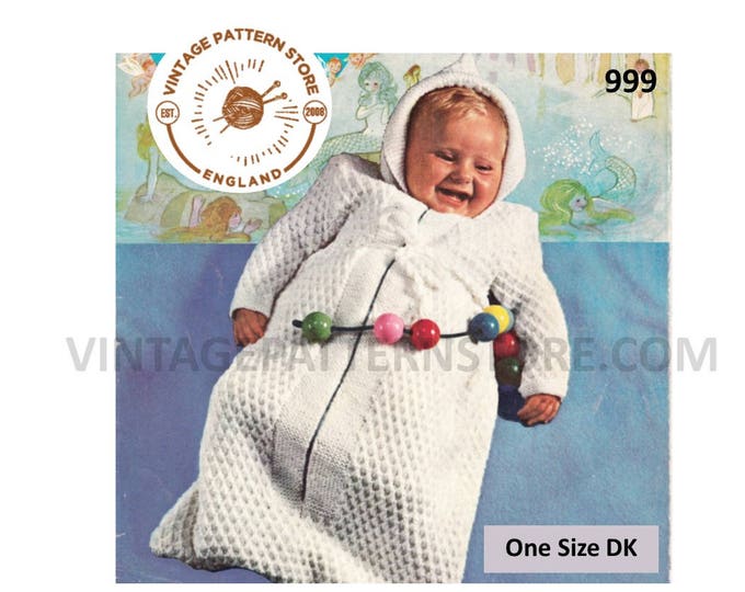 Baby sleeping bag knitting pattern, Babies zipped sleep sack with pixie hood pattern, DK baby patterns - One Size - PDF download 999