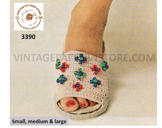 Ladies Womens 50s sandals crochet pattern, Ladies Womens 50s beaded open toe sandal crochet pattern - small medium large - PDF download 3390
