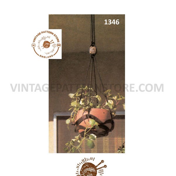 70s vintage beginners easy to make leather plant hanger pdf leather work pattern, 70s vintage retro indoor garden gardening Download 1346