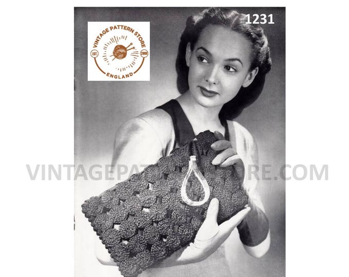 Ladies Womens 30s vintage large evening clutch bag purse pdf crochet pattern Instant PDF download 1231