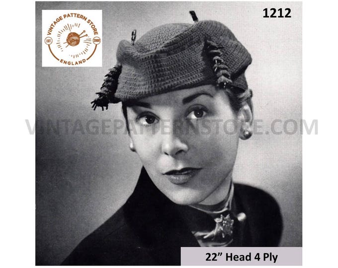 Ladies Womens 50s vintage 4 ply hat pdf crochet pattern 22" Head Size Instant PDF download 1212