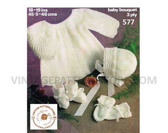 Baby Knitting Pattern: Lacy Matinee Set, 18-19" Chest (PDF Pattern)