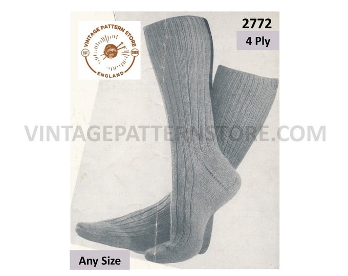 Mens Mans 30s vintage retro 4 ply ribbed rib socks pdf knitting pattern Makes to any size Instant PDF download 2772