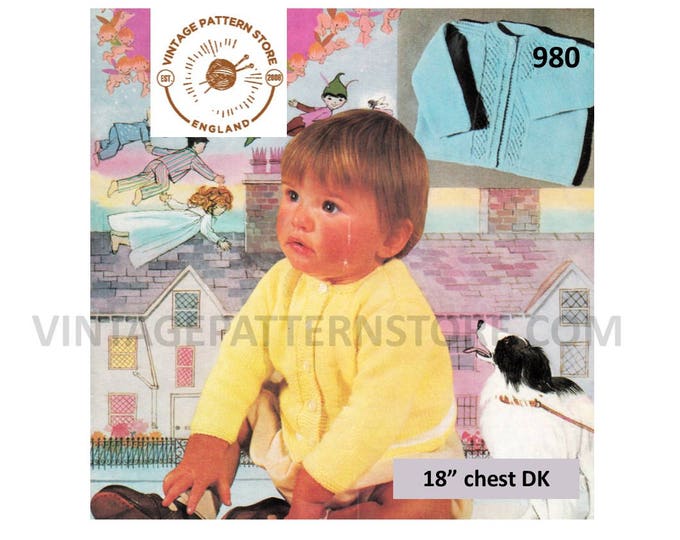 Baby Babies 70s vintage easy to knit lacy raglan DK cardigan matinee coat pdf knitting pattern 18" chest Instant PDF download 980