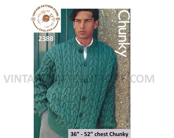 Mens Mans 90s chunky knit oversized plus size extra large drop shoulder cabled raglan cardigan pdf knitting pattern 36" to 52" Download 2388