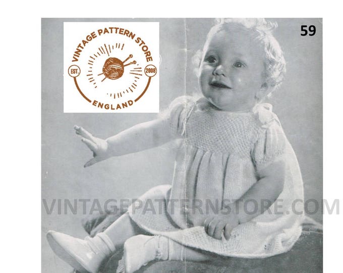 Baby Babies 30s vintage 3 ply short sleeve contrast yoke raglan dress and pilch pants pdf knitting pattern 20.5" chest Instant Download 59