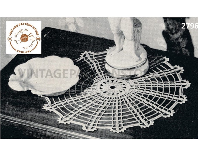 40s vintage easy to crochet circular round lacy lace spiders web doily doilies table mat pdf crochet pattern 11" diameter PDF download 2796