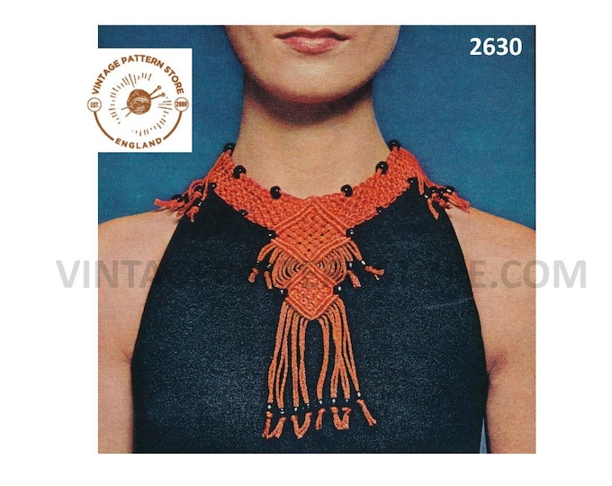 70s vintage boho bohemian macrame choker necklace jewellery jewelry pdf macrame pattern Instant PDF Download 2630