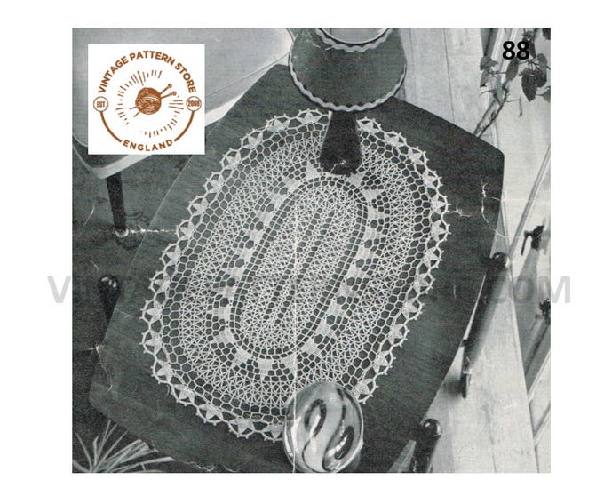 70s vintage large oval crochet doily doilies table mat pdf crochet pattern 19" by 28" Instant PDF download 88