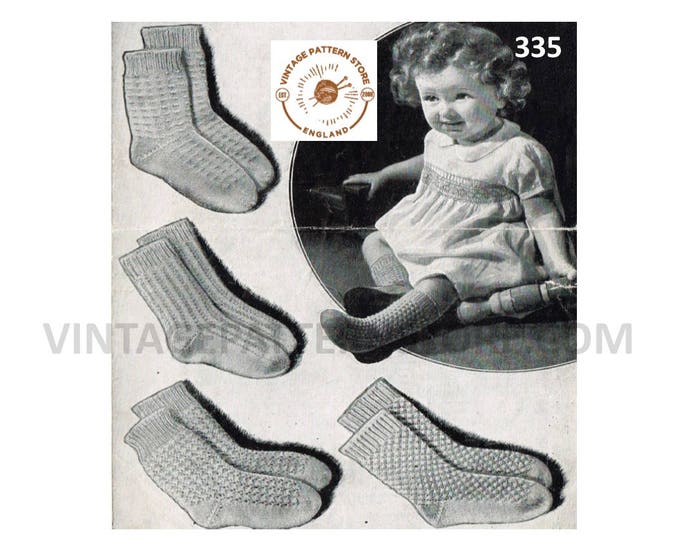 Baby Babies Toddlers 40s vintage 3 ply socks pdf knitting pattern ages 1 to 4 years Instant PDF Download 335