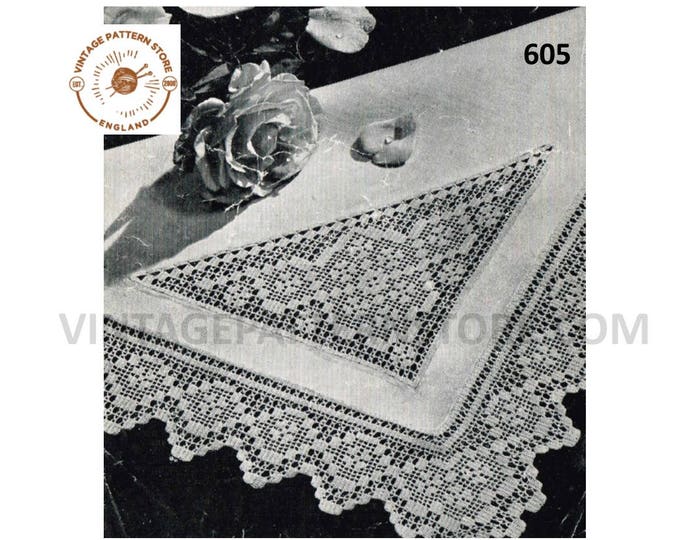 40s vintage inset lace & lacy table cloth edging pdf crochet pattern Instant PDF download 605