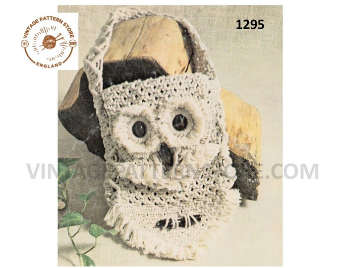 70s vintage fringed macrame owl hand bag purse pdf macrame pattern Instant PDF download 1295