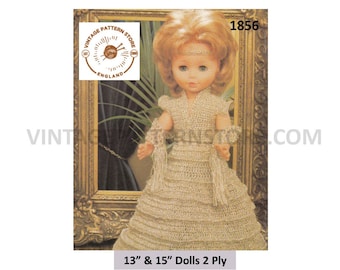 80s vintage 13" 15" 2 ply doll clothes sleeveless evening dress and stole wrap shawl pdf knitting pattern Instant PDF download 1856