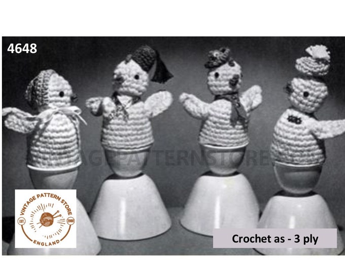 40s vintage retro 3 ply chicken hen egg cosy breakfast set pdf crochet pattern Instant PDF Download 4648