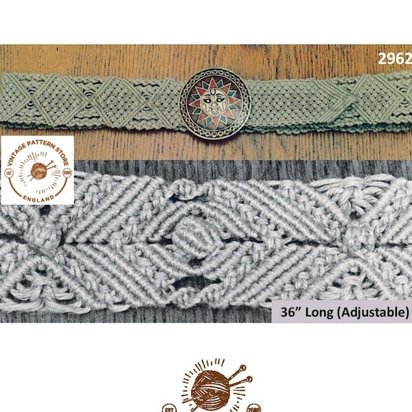 70s vintage beginners easy to make adjustable macrame belt pdf macrame pattern adjustable sizes Instant PDF download 2962