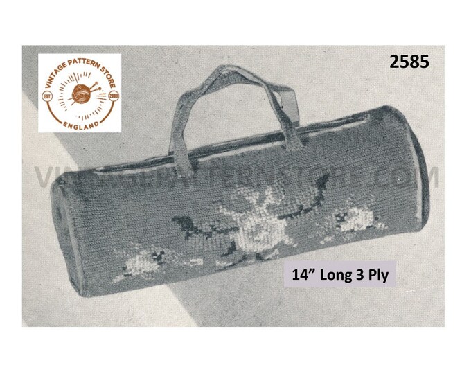 40s Vintage 3 ply knitting needle bag cover pdf knitting pattern 14" long 16" around Instant PDF download 2585