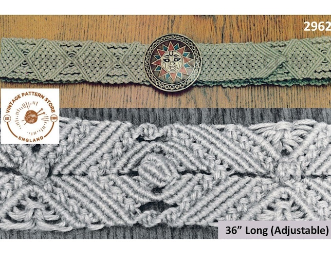 70s vintage beginners easy to make adjustable macrame belt pdf macrame pattern adjustable sizes Instant PDF download 2962