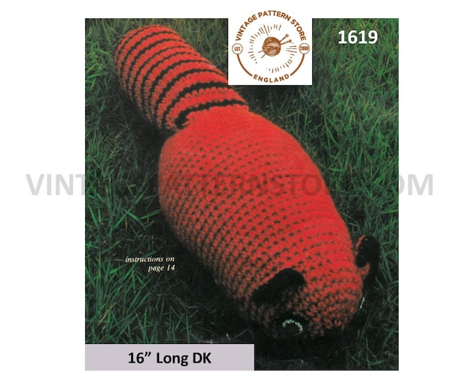 70s vintage quick fun and easy to knit DK cuddly toy beaver pdf crochet pattern 16" Long Instant PDF download 1619