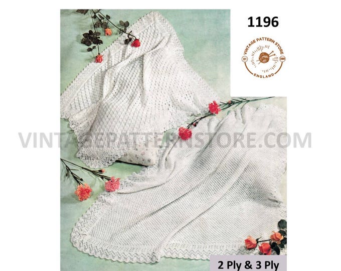 Baby Babies vintage 2 ply and 3 ply square lacy lace shawl pdf knitting pattern 54" square Instant PDF download 1196