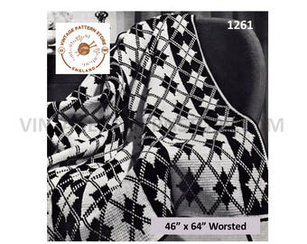 70s vintage Scottish fair isle argyll check diamond 4 ply afghan throw pdf crochet pattern 46" x 64" Instant PDF download 1261