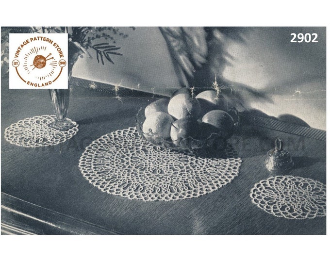 50s vintage tatted lace cheval dressing table set doily doilies pdf tatting pattern Instant PDF Download 2902