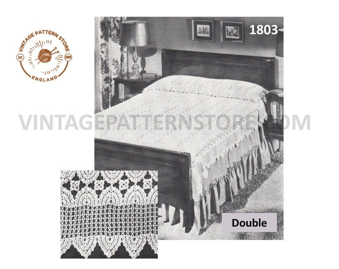 60s vintage retro lacy lace striped double bedspread pdf crochet pattern 68" by 98" Instant PDF download 1803