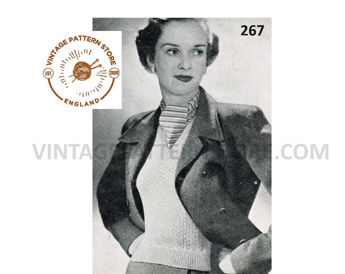Ladies Womens 30s vintage 3 ply V neck false slipover sweater vest pdf knitting pattern Instant PDF Download 267