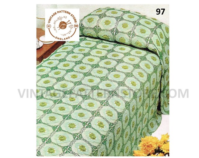 70s vintage single double full queen and king size bedspread pdf crochet pattern Instant PDF download 97