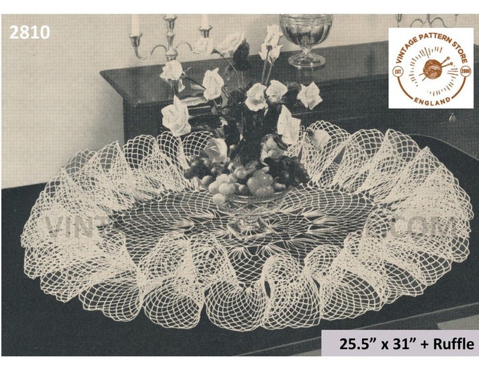 Ruffle edge doily crochet pattern, 40s crochet doily pattern, Large circular doily patterns - 25.5" x 31" - PDF download 2810