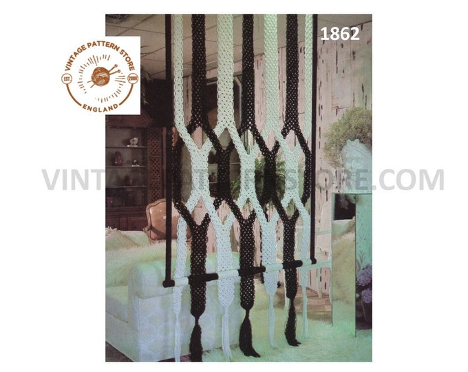 70s vintage macrame screen room divider or wall hanging pdf macrame pattern 8 foot by 3 foot Instant PDF download 1862